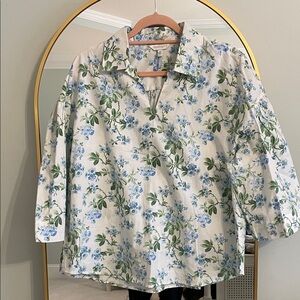 Crown & Ivy Floral Top with Blue and Green Details